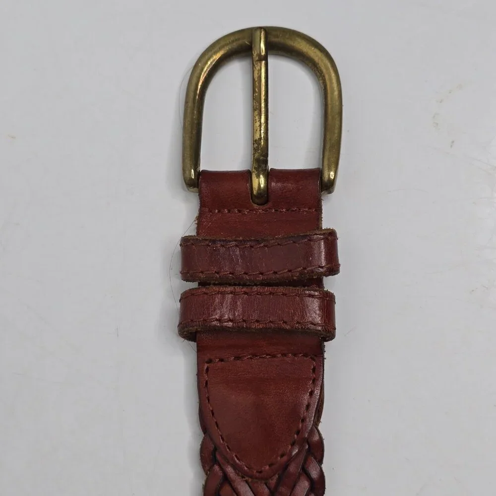 Fossil Braided Genuine Leather Women's Belt L‎ 38 Double Keeper Brown BT7901